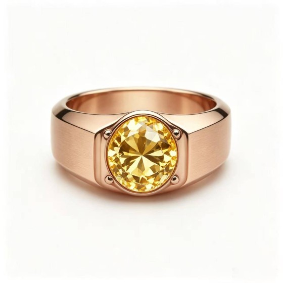 Men’s Wide‑Band Rose Gold Yellow Solitaire Ring