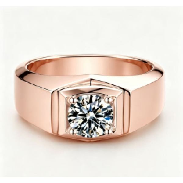 Men’s Wide‑Band Rose Gold Solitaire Ring
