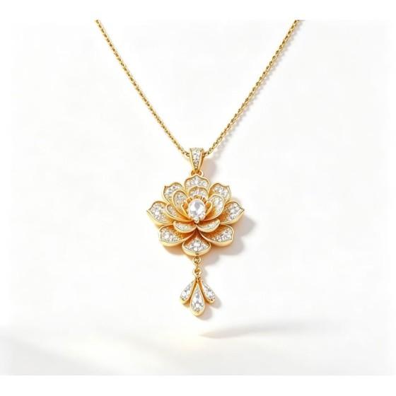 Chinese Lotus Pendant Necklace Set