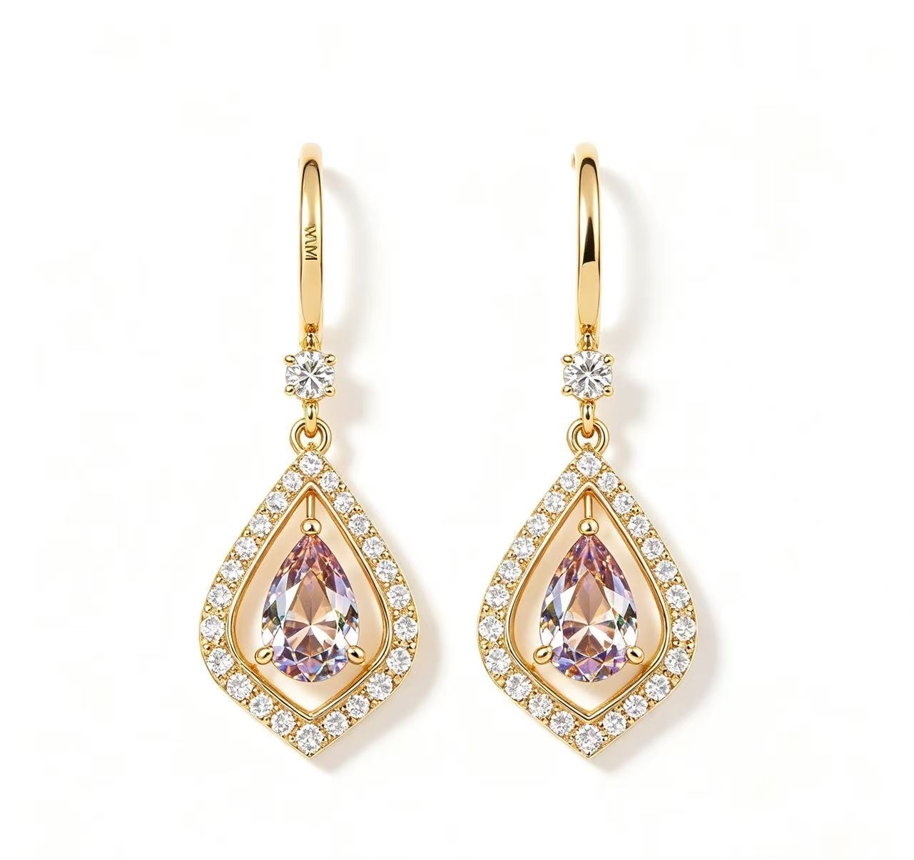 WM Solid 18K Gold Neo‑European Bridal Drop Earrings