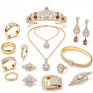 WM Solid 18K Gold Groom Lapel Diamond Brooch